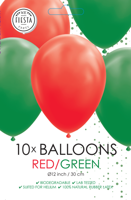 Czerwone zielone balony 30cm 10szt