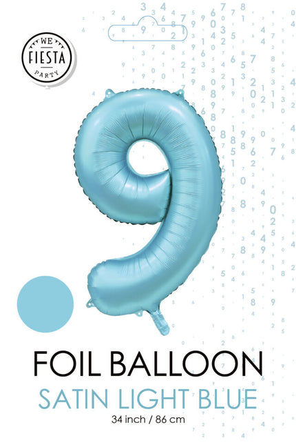 Jasnoniebieski balon z figurką 9 lat, połysk 86 cm