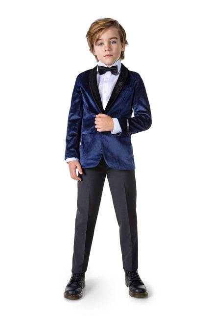 Ciemnoniebieska aksamitna marynarka chłopięca <tc>OppoSuits</tc>