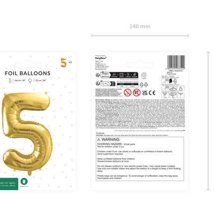 Balon z figurką na 5 lat złoty pusty 72 cm