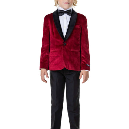 Bordowo-czerwona aksamitna marynarka chłopięca <tc>OppoSuits</tc>