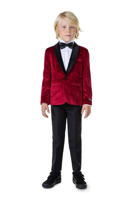 Bordowo-czerwona aksamitna marynarka chłopięca <tc>OppoSuits</tc>