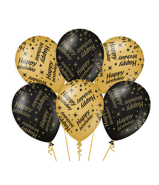 Balony Happy Birthday Złoto Czarne 30cm 6szt