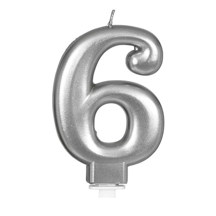 Świeca srebrna 6 lat metaliczna 8 cm