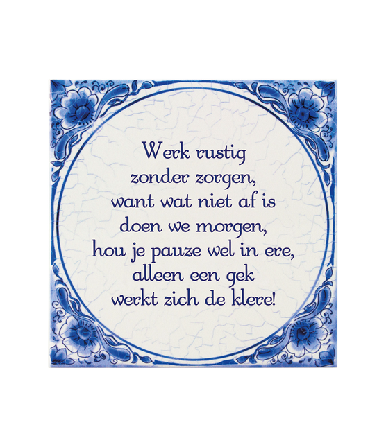 Delft Blue Tile Work Quietly 14,5 cm
