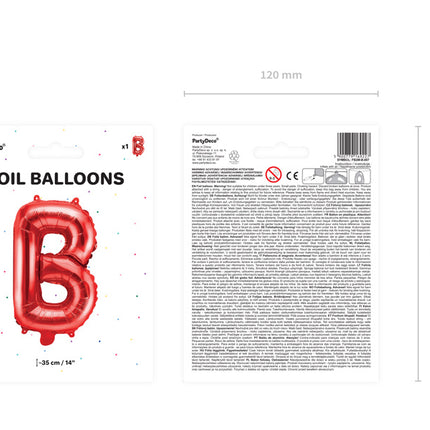 Balon foliowy litera B czerwony pusty 35cm