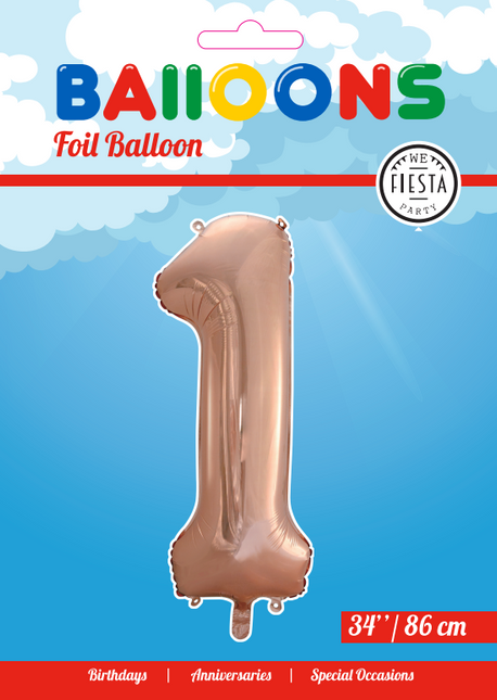 Balon foliowy figura 1 różowe złoto XL 86 cm pusty