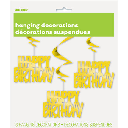 Dekoracja wisząca Happy Birthday Gold 81cm 3szt.