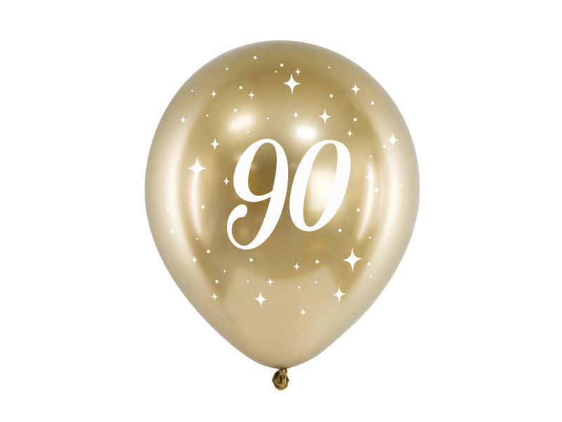 Balony 90 lat złote 30cm 6szt