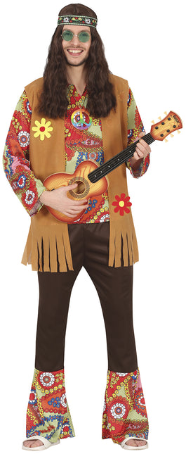 Męski kostium hippie 60S z brązową kamizelką
