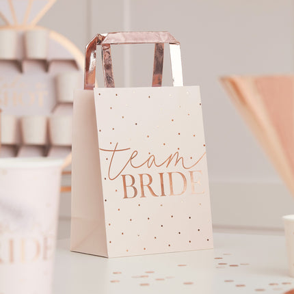 Różowe torebki imprezowe Team Bride 27cm 5szt.