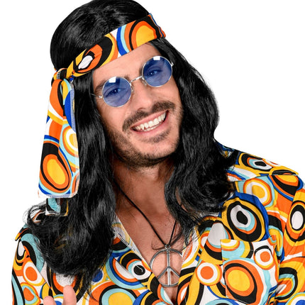 Czarna peruka Disco 70S z opaską na głowę