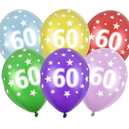 Balony 60 lat kolorowe metaliczne 30cm 6szt