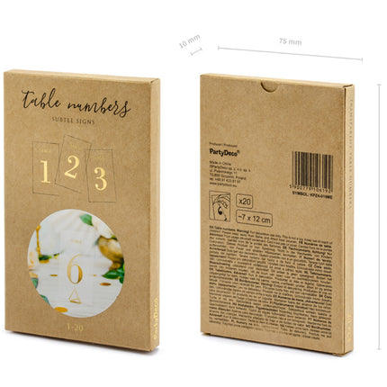 Numerki na stół Złote Figurki 12cm 20szt