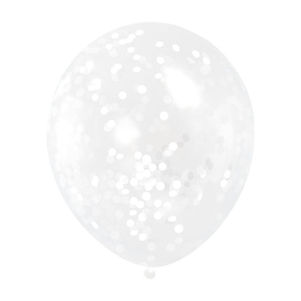Balony z konfetti białe 30,5 cm 6 szt.