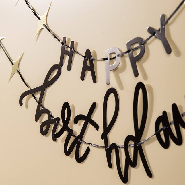 Girlanda Happy Birthday Letter Black 1,5 m