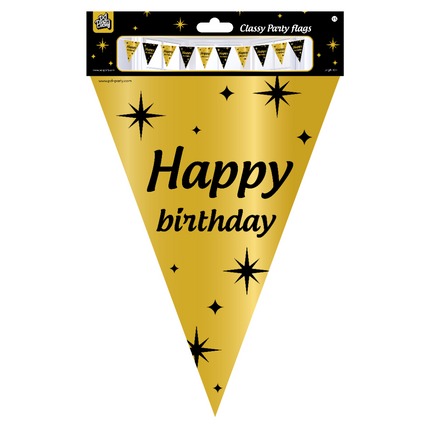Flagline Happy Birthday Gold Black 10m