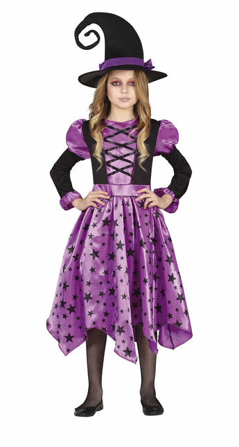 Kostium czarownicy na Halloween dla dziewczynki fioletowy