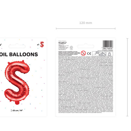 Balon foliowy litera S czerwony pusty 35cm