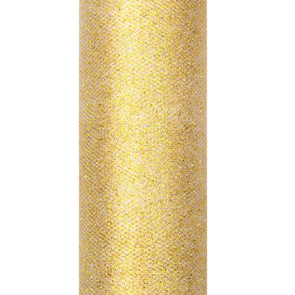 Złoty tiul w rolce z brokatem 15cm 9m