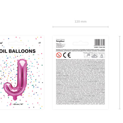 Balon foliowy litera J różowy pusty 35cm