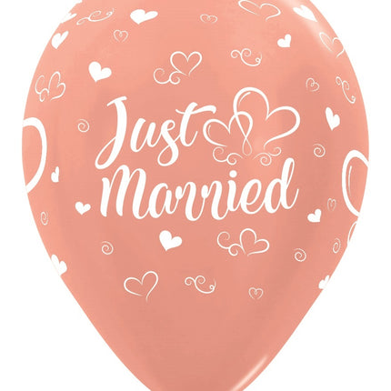 Balony Just Married Hearts Metallic Rose Gold 30cm 25szt