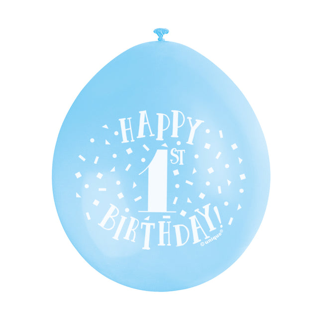 Balony na 1 rok Wesołych Urodzin Niebieskie 28cm 10szt