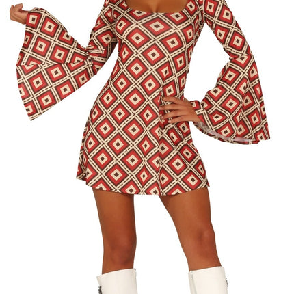 Disco 70S Dress Blue Red Ladies