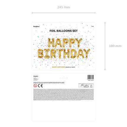 Zestaw balonów z literami Happy Birthday Gold Empty 3,4 m