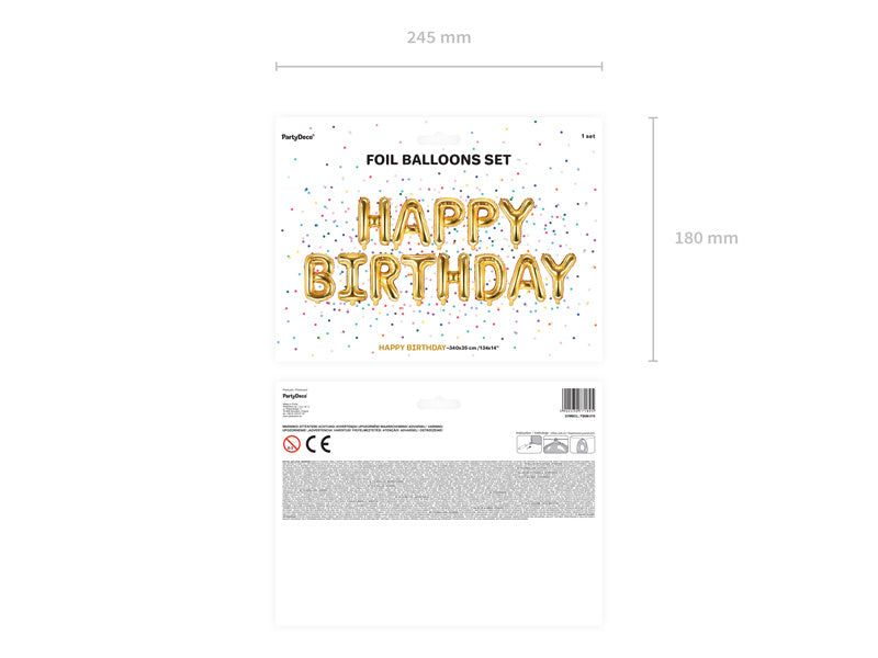 Zestaw balonów z literami Happy Birthday Gold Empty 3,4 m