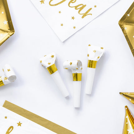 Białe języczki do rolek Gold Stars 6szt.
