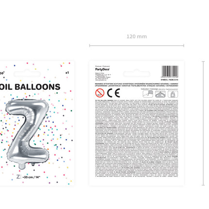 Balon foliowy litera Z srebrny pusty 35cm