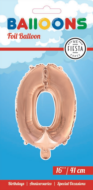 Balon foliowy figura 0 różowe złoto 41 cm ze słomką