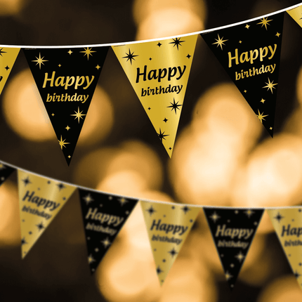 Flagline Happy Birthday Gold Black 10m