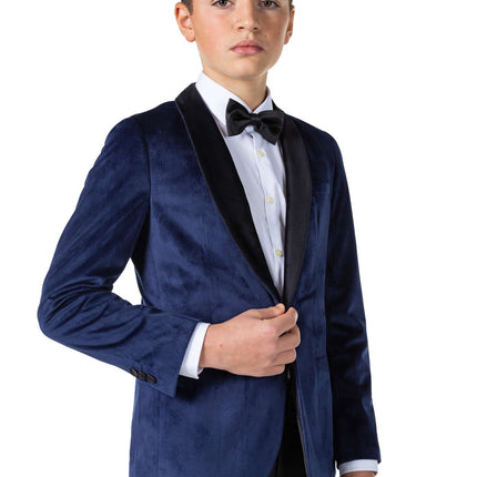 Ciemnoniebieska aksamitna marynarka chłopięca dla nastolatków <tc>OppoSuits</tc>