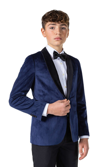 Ciemnoniebieska aksamitna marynarka chłopięca dla nastolatków <tc>OppoSuits</tc>
