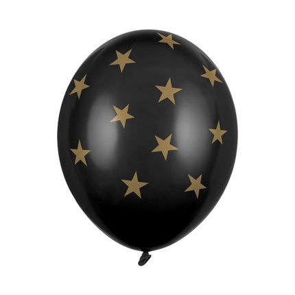 Czarny balon złote gwiazdki 30cm 6szt