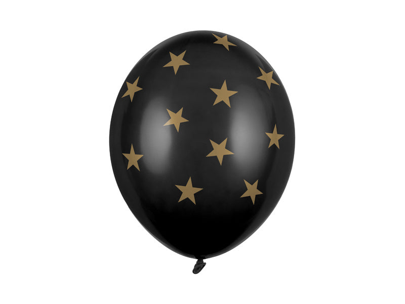 Czarny balon złote gwiazdki 30cm 6szt