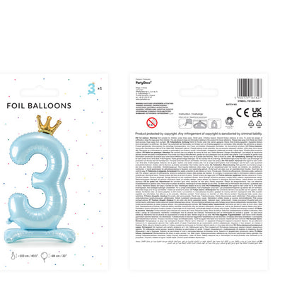 Balon foliowy figura 3 jasnoniebieski standardowy pusty 84 cm