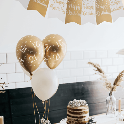 Balony 65 lat złoto-białe 30 cm 8 szt