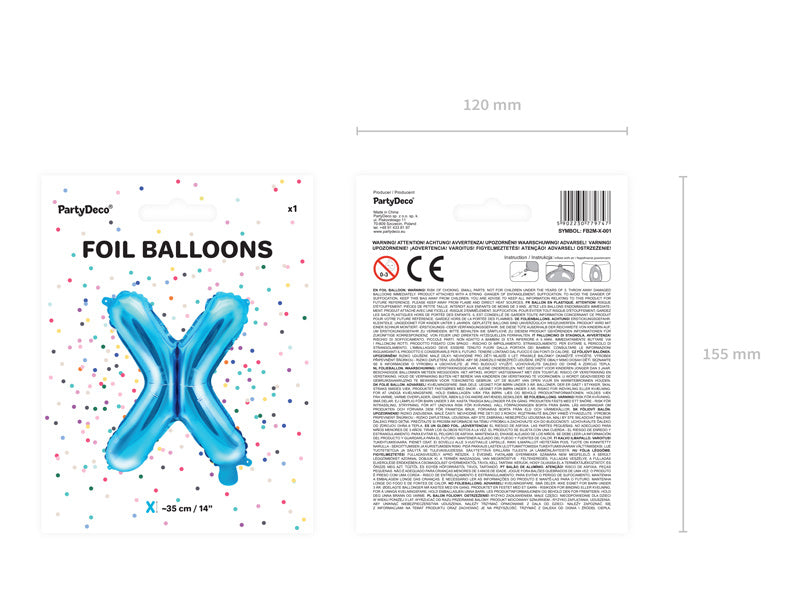 Balon foliowy litera X niebieski pusty 35 cm