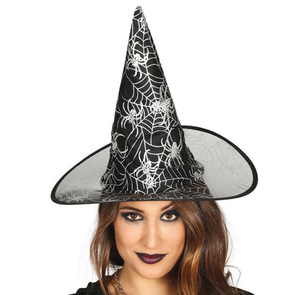 Halloweenowy kapelusz czarownicy Spider's Web czarny