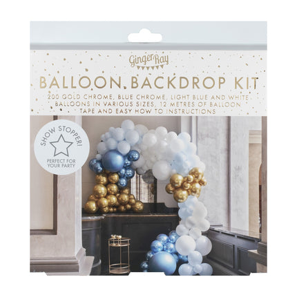 Niebiesko-złoty łuk balonowy Chrome XL Zestaw DIY