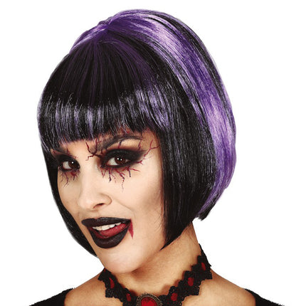 Peruka na Halloween Bob Czarny Fioletowy