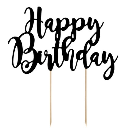 Topper na tort Happy Birthday czarny 22,5 cm