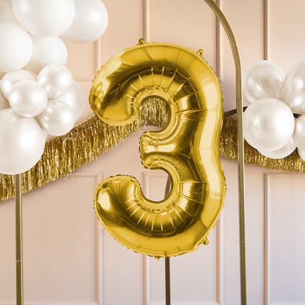 Balon z figurką na 3 lata złoty pusty 72 cm