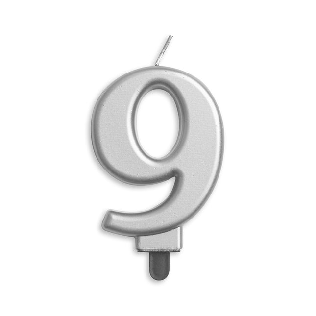 Świeca 9 Years Silver Metallic 8cm