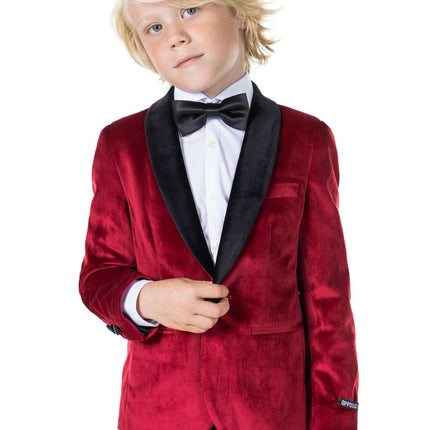 Bordowo-czerwona aksamitna marynarka chłopięca <tc>OppoSuits</tc>