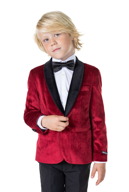 Bordowo-czerwona aksamitna marynarka chłopięca <tc>OppoSuits</tc>