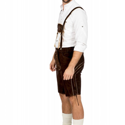 Ciemnobrązowe Lederhose Męskie Krótkie